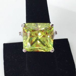 Vintage SETA Sterling Lime Green Square CZ Cocktail Ring 6.5